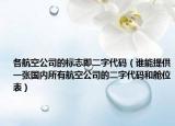 各航空公司的標(biāo)志即二字代碼（誰(shuí)能提供一張國(guó)內(nèi)所有航空公司的二字代碼和艙位表）