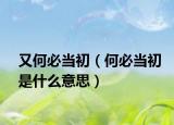 又何必當(dāng)初（何必當(dāng)初是什么意思）