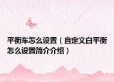 平衡車怎么設(shè)置（自定義白平衡怎么設(shè)置簡(jiǎn)介介紹）
