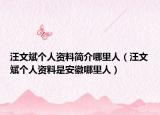 汪文斌個人資料簡介哪里人（汪文斌個人資料是安徽哪里人）