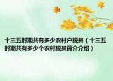 十三五時(shí)期共有多少農(nóng)村戶脫貧（十三五時(shí)期共有多少個(gè)農(nóng)村脫貧簡(jiǎn)介介紹）