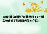 dnf時(shí)裝分解錯(cuò)了能找回嗎（dnf時(shí)裝被分解了能找回嗎簡(jiǎn)介介紹）