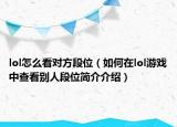 lol怎么看對方段位（如何在lol游戲中查看別人段位簡介介紹）
