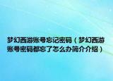 夢幻西游賬號忘記密碼（夢幻西游賬號密碼都忘了怎么辦簡介介紹）