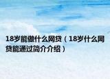 18歲能做什么網(wǎng)貸（18歲什么網(wǎng)貸能通過(guò)簡(jiǎn)介介紹）