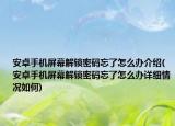 安卓手機(jī)屏幕解鎖密碼忘了怎么辦介紹(安卓手機(jī)屏幕解鎖密碼忘了怎么辦詳細(xì)情況如何)