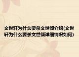 文世軒為什么要殺文世傾介紹(文世軒為什么要殺文世傾詳細情況如何)