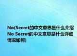 No(Secret的中文意思是什么介紹 No Secret的中文意思是什么詳細(xì)情況如何)