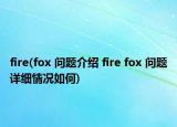 fire(fox 問(wèn)題介紹 fire fox 問(wèn)題詳細(xì)情況如何)