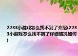 2233小游戲怎么找不到了介紹(2233小游戲怎么找不到了詳細情況如何)