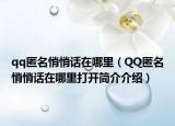 qq匿名悄悄話在哪里（QQ匿名悄悄話在哪里打開簡介介紹）
