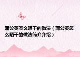 蒲公英怎么曬干的做法（蒲公英怎么曬干的做法簡介介紹）