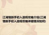 江湖情新手初入游戲攻略介紹(江湖情新手初入游戲攻略詳細情況如何)