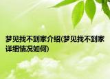 夢見找不到家介紹(夢見找不到家詳細(xì)情況如何)