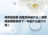 咸菜燒豆腐 的歇后語是什么（咸菜燒豆腐歇后語下一句是什么簡(jiǎn)介介紹）