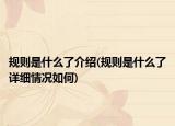 規(guī)則是什么了介紹(規(guī)則是什么了詳細(xì)情況如何)
