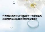 抒發(fā)思念家鄉(xiāng)的詩句有哪些介紹(抒發(fā)思念家鄉(xiāng)的詩句有哪些詳細(xì)情況如何)