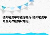 德邦物流單號(hào)查詢介紹(德邦物流單號(hào)查詢?cè)敿?xì)情況如何)