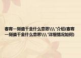 春宵一刻值千金什么意思\