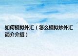 如何模擬外匯（怎么模擬炒外匯簡介介紹）