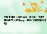 蘋果手機怎么保持app一直運行介紹(蘋果手機怎么保持app一直運行詳細情況如何)