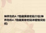 神界危機(jī)4.7隱藏英雄密碼介紹(神界危機(jī)4.7隱藏英雄密碼詳細(xì)情況如何)