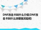DNF改名卡叫什么介紹(DNF改名卡叫什么詳細情況如何)