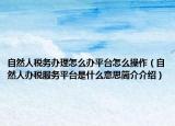 自然人稅務(wù)辦理怎么辦平臺怎么操作（自然人辦稅服務(wù)平臺是什么意思簡介介紹）