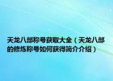 天龍八部稱號獲取大全（天龍八部的修煉稱號如何獲得簡介介紹）