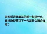 朱雀橋邊野草花的前一句是什么（雀橋邊野草花下一句是什么簡介介紹）