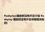 flashplay(播放時沒有聲音介紹 flashplay 播放時沒有聲音詳細情況如何)