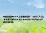 未能恢復(fù)iphone(發(fā)生未知錯誤11如何解決介紹 未能恢復(fù)iphone 發(fā)生未知錯誤11如何解決詳細(xì)情況如何)