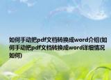 如何手動(dòng)把pdf文檔轉(zhuǎn)換成word介紹(如何手動(dòng)把pdf文檔轉(zhuǎn)換成word詳細(xì)情況如何)