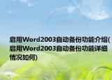 啟用Word2003自動備份功能介紹(啟用Word2003自動備份功能詳細(xì)情況如何)