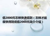 借2000元怎樣快速借到（怎樣才能很快得到或借2000元簡介介紹）