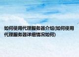如何使用代理服務器介紹(如何使用代理服務器詳細情況如何)