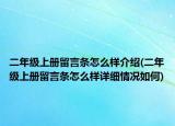 二年級(jí)上冊(cè)留言條怎么樣介紹(二年級(jí)上冊(cè)留言條怎么樣詳細(xì)情況如何)