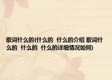 歌詞什么的(什么的  什么的介紹 歌詞什么的  什么的  什么的詳細(xì)情況如何)