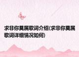 求非你莫屬歌詞介紹(求非你莫屬歌詞詳細(xì)情況如何)