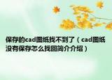 保存的cad圖紙找不到了（cad圖紙沒有保存怎么找回簡介介紹）