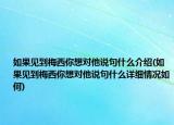 如果見到梅西你想對他說句什么介紹(如果見到梅西你想對他說句什么詳細情況如何)