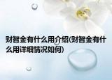 財智金有什么用介紹(財智金有什么用詳細情況如何)