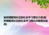 如何理解班杜拉的社會(huì)學(xué)習(xí)理論介紹(如何理解班杜拉的社會(huì)學(xué)習(xí)理論詳細(xì)情況如何)