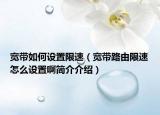 寬帶如何設(shè)置限速（寬帶路由限速怎么設(shè)置啊簡(jiǎn)介介紹）