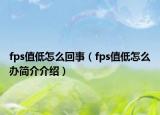 fps值低怎么回事（fps值低怎么辦簡(jiǎn)介介紹）