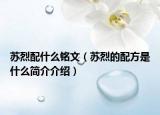 蘇烈配什么銘文（蘇烈的配方是什么簡介介紹）