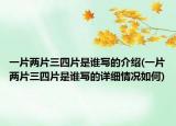 一片兩片三四片是誰(shuí)寫的介紹(一片兩片三四片是誰(shuí)寫的詳細(xì)情況如何)