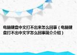 電腦鍵盤中文打不出來怎么回事（電腦鍵盤打不出中文字怎么回事簡介介紹）