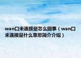 wan口未連接是怎么回事（wan口未連接是什么意思簡介介紹）