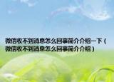 微信收不到消息怎么回事簡介介紹一下（微信收不到消息怎么回事簡介介紹）